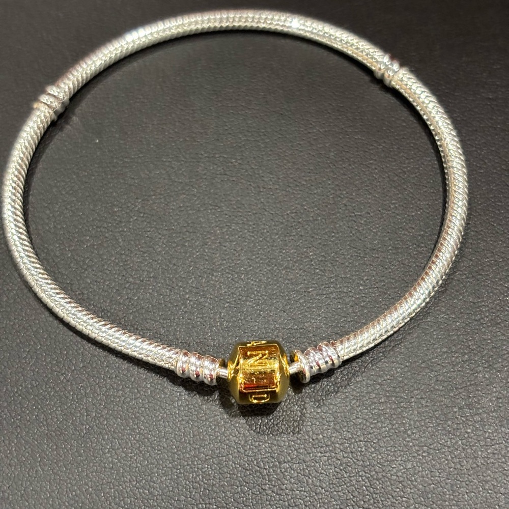 Authentic PANDORA Silver Bracelet with 14K Gold Plated Clasp. NWOT